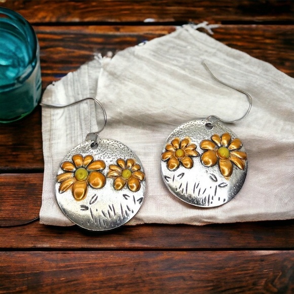 Jewelry - Silver & Gold Flower Power: Boho Chic Dangle Earrings for Effortless Vibes! NWT